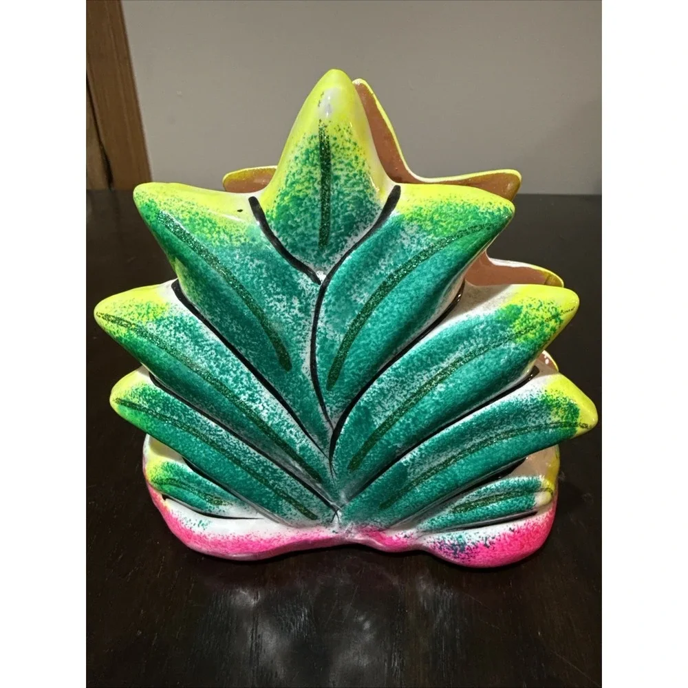 Handcrafted In Cozumel Mexico Pineapple Tropical Agave Ceramic Napkin Holder